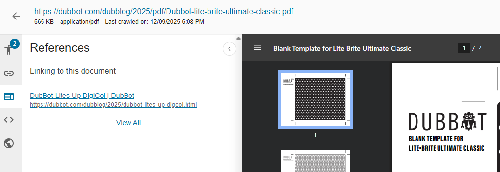 PDF Detail Panel with the References icon selected and its panel displayed.